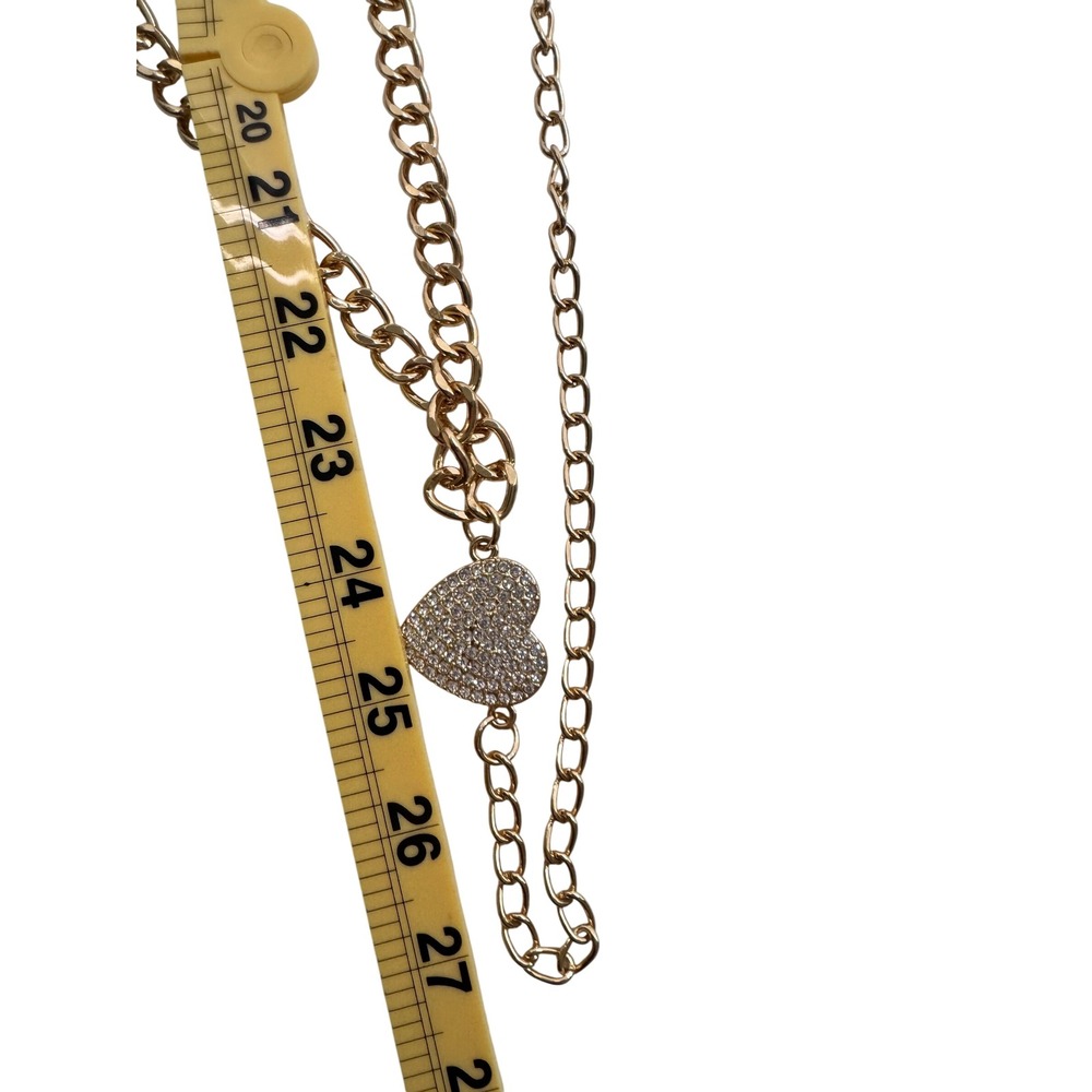 Gold Tone Chain Belt Rhinestone Heart Charm Accent Fashion Jewelry Women - Picture 4 of 4